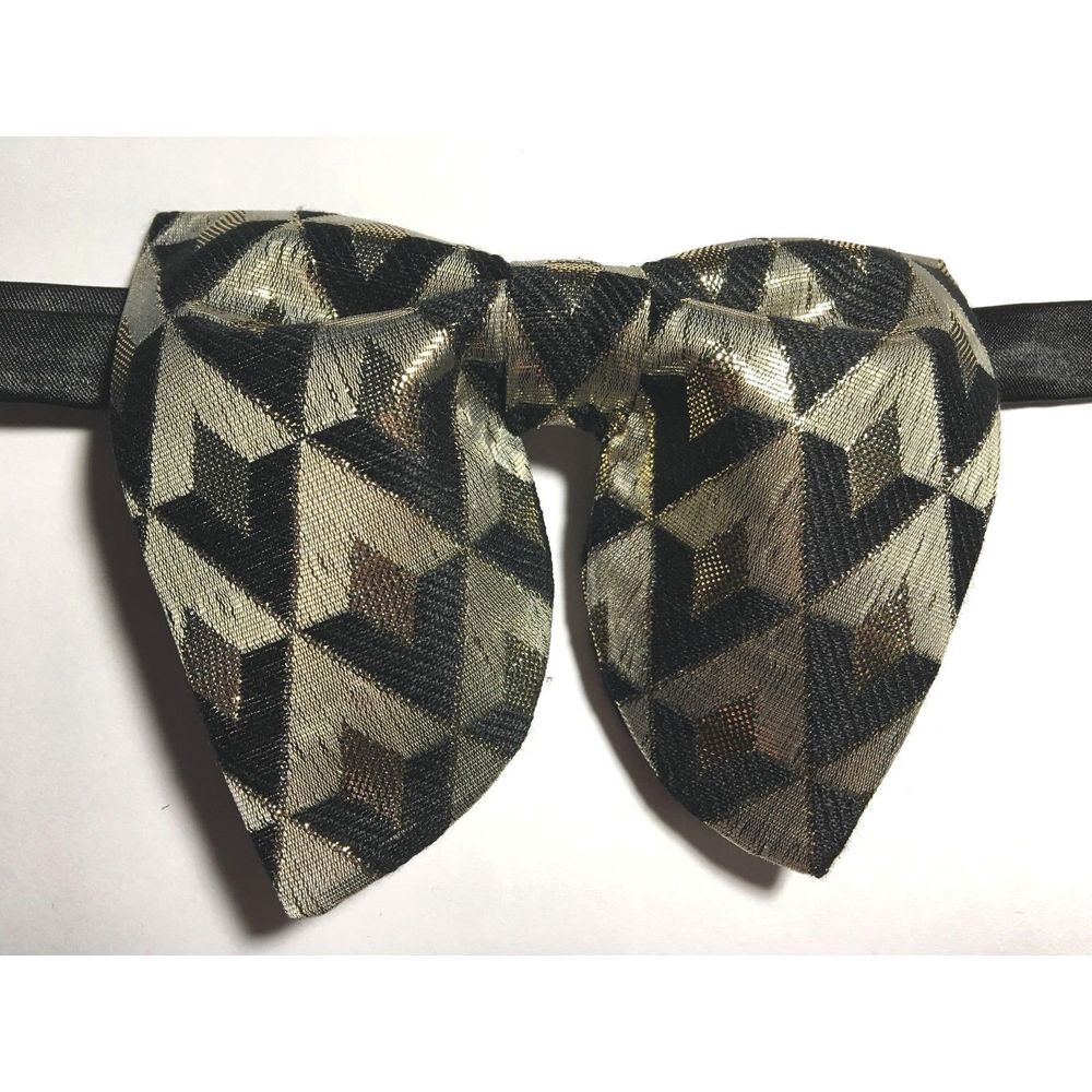 NEW Oversized Black,Silver,Gold Metallic Bow tie Vintage style 70s Wedding Prom